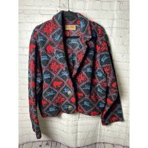 Vintage PAINTED PONY‎  Wool Cardigan Sweater Nordic Pattern Red Blue Black
